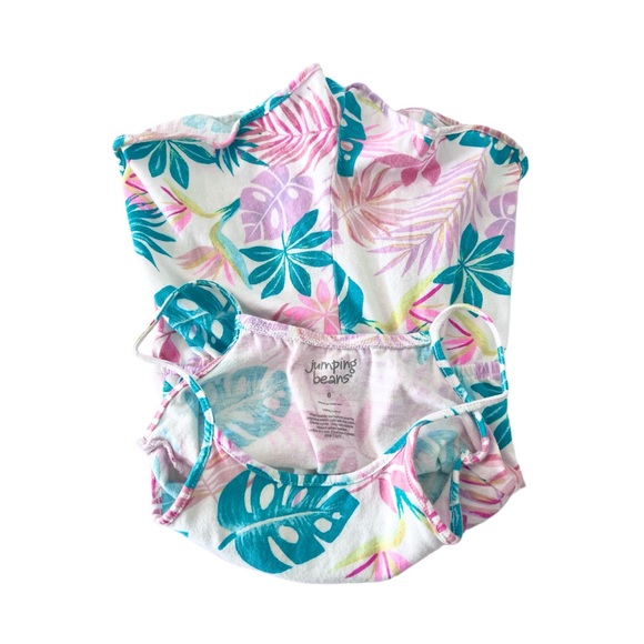 Jumping Beans Teal and Pink Leaf Print Romper | Girls Size 6T - Picture 3 of 4